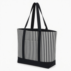 Black White Striped Tote Shoulder Bag