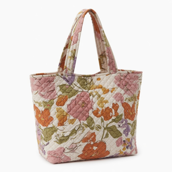 Handmade Floral Quilted Tote Bag Boho Shoulder