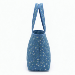 Handmade Quilted Tote Bag Blue Floral Cotton Shoulder